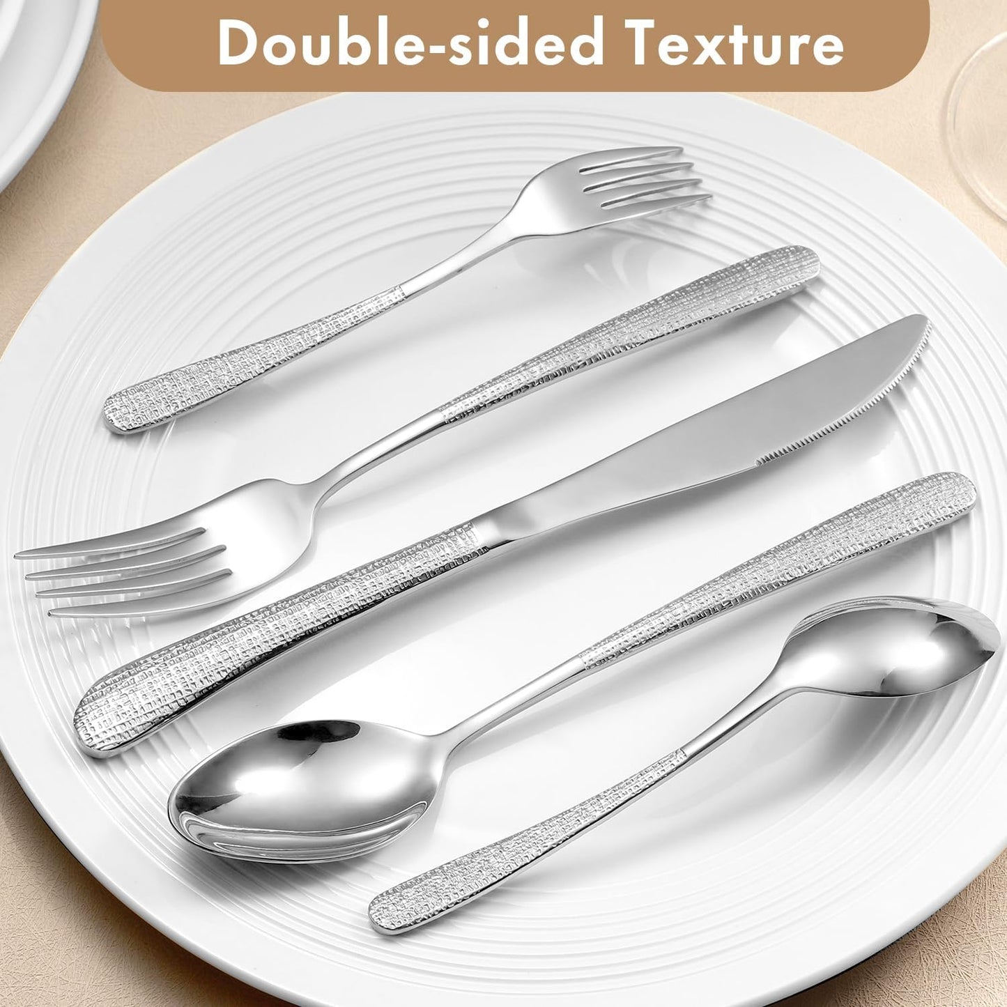 20pcs Silverware Set for 4, 18/10 Stainless Steel Material Flatware Set, High-grade Luxury Unique Texture Cutlery Set, Mirror Polished Utensil Set, Sturdy Durable Spoons and Forks Set, Dishwasher Safe