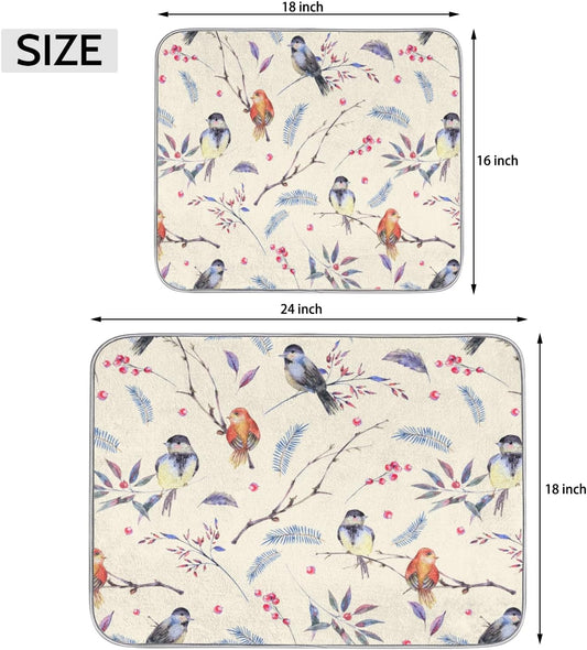 Hexteria Vintage Birds Dish Drying Mat Microfiber Kitchen Drying Mat Dish Drying Mats for Kitchen Counter Absorbent Quick Drying Pad 16x18 Inch