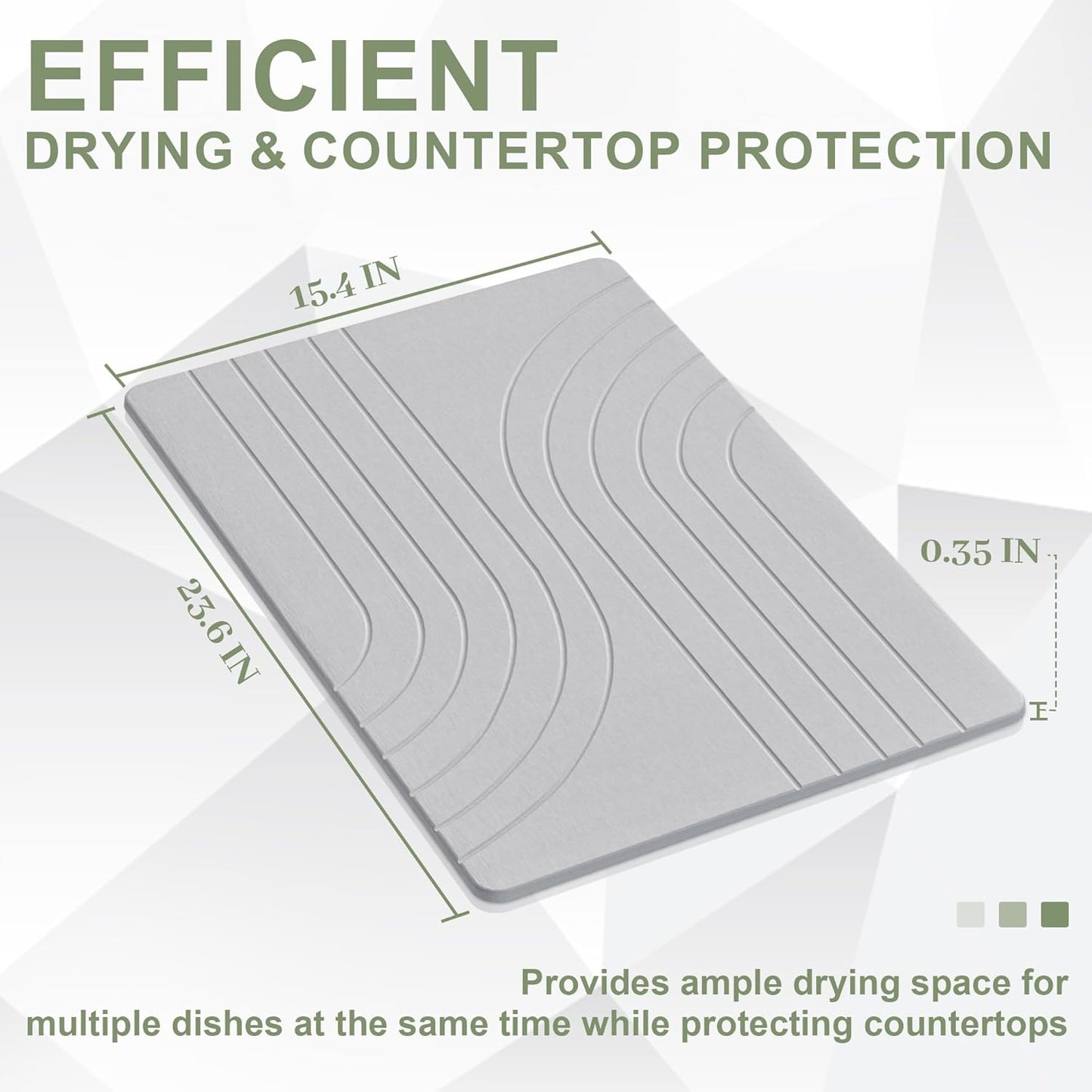 Large Stone Drying Mat for Kitchen Counter, 24" × 16" Diatomite Dish Drying Mat, Quick Dry Stone Mats, Ultra Absorbent Natural Diatomaceous Earth Mats for Dished, Bottles, Light Grey