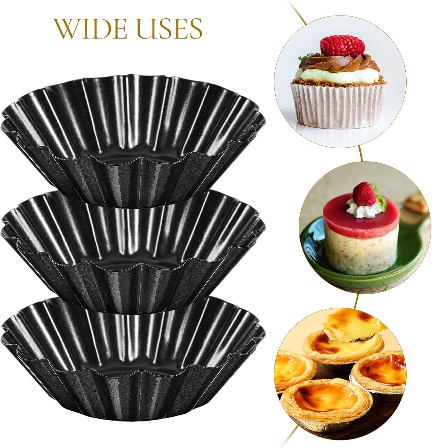 12Pcs Carbon Steel Flower Tart Molds 3 Inch Reusable Baking Pans for Tarts Muffins & Desserts | Ideal for Ovens Steamers & Celebrations