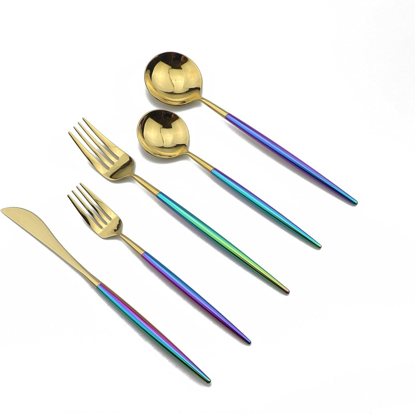 20-Piece Coloful Rainbow Handle Gold Flatware Set, Mirror 18/10 Stainless Steel, Service for 4