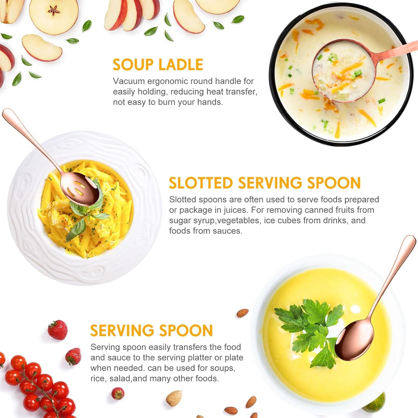 Patelai Serving Utensils Set Include Stainless Steel Large Spoons Slotted Spoons Forks Tongs Soup Ladle and Pie Server for Parties Buffet Catering, Dishwasher Safe(Rose Gold,10 Pieces)