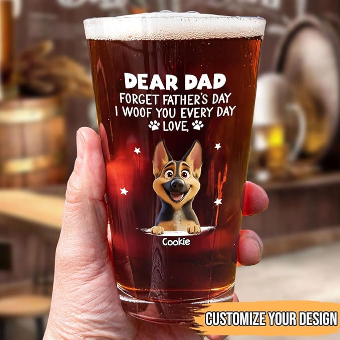 Wrappiness Best Mom Dad Logo Personalized Custom Beer Glass - 16oz Glassware for Beer Soda Cocktails - Gift for Dog Lovers, Father's Day, Birthday Gift for Parents (B08, 2 Dogs)