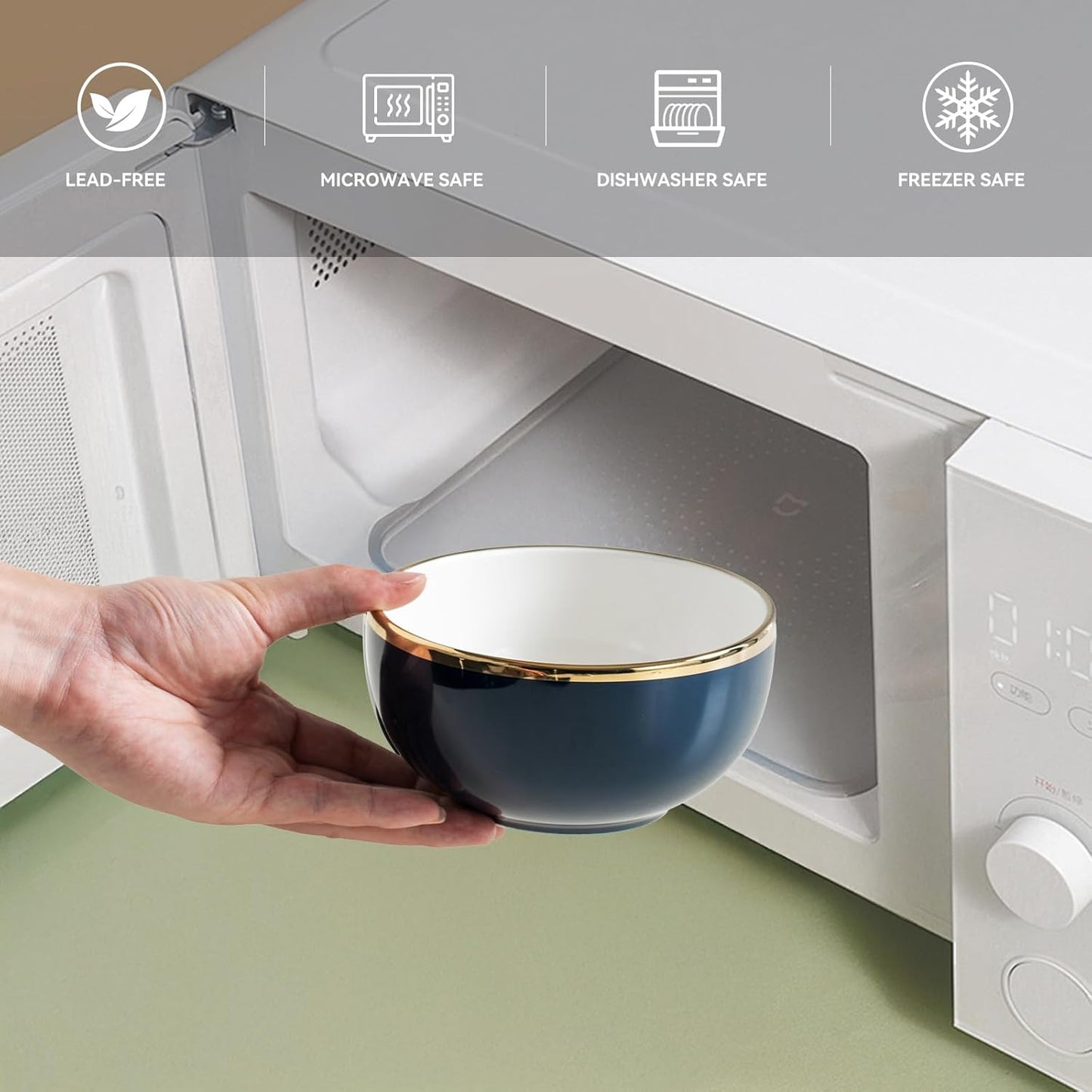 Blue Ceramic Dinnerware Sets for 4, 16-Piece Luxury Plates and Bowls Sets with Gold Rim, Modern Dish Set for Wedding Christmas Anniversary, Crack Resistant | Dishwasher & Freezer Safe