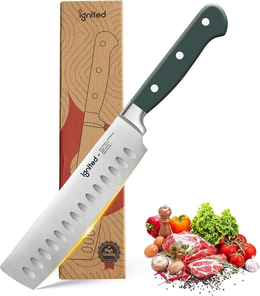 6.7 Inch Nakiri Knife, 1.4116 German High Carbon Steel Chef Knife, Kitchen Knife with Ergonomic ABS Handle,Various Vibrant Colors Meat Cleaver, Small Butcher Knife with Gift Box