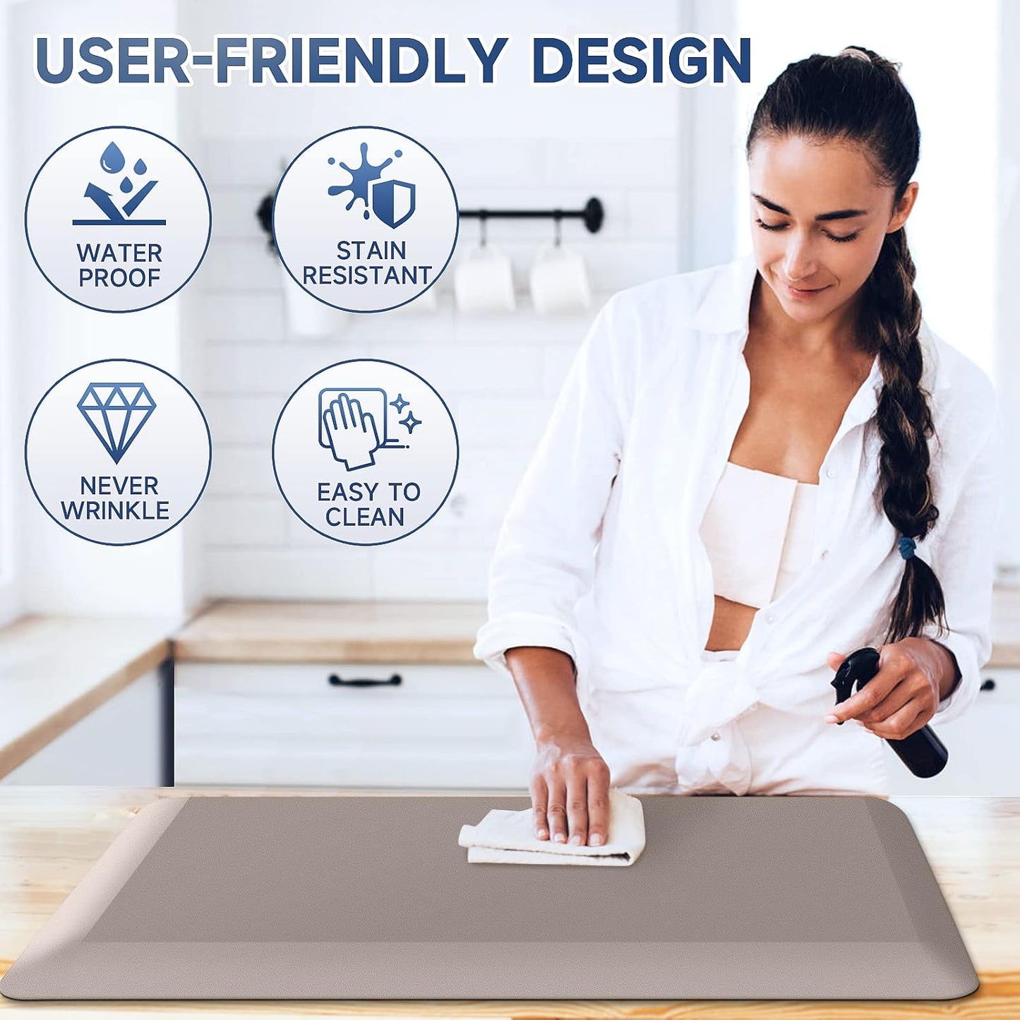 4/5 Inch Thick Kitchen Mats for Floor, StepRite Kitchen Rug for Standing Desk, Non-Slip, Thicker, Stain Resistant, Waterproof, Comfort Anti Fatigue Floor Mat for Home, Kitchen, Office - Khaki,70*24''