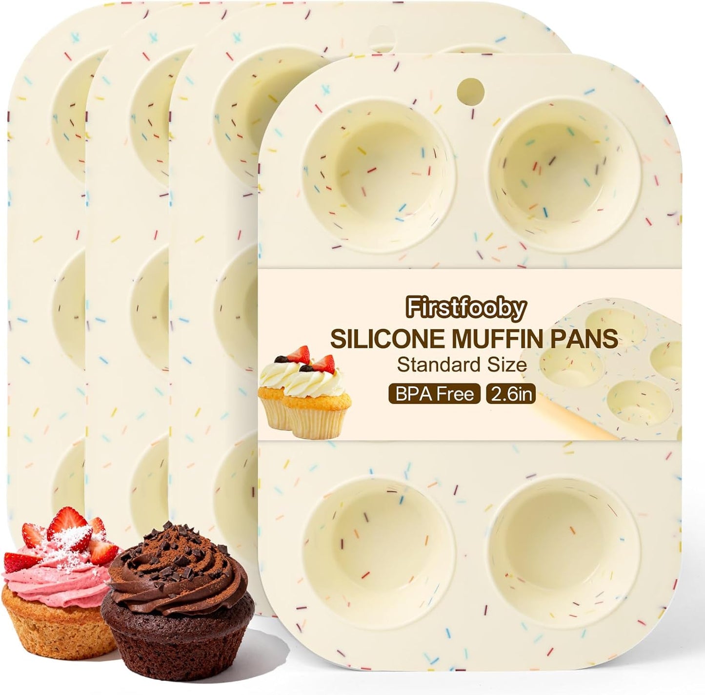 4 Pack Silicone Muffin Pan for Baking, Regular Size Nonstick Cupcake Pan, 6-Cup Silicone Muffin Tin BPA Free Dishwasher Safe, Great for Muffin Cupcake Brownie Egg Tart