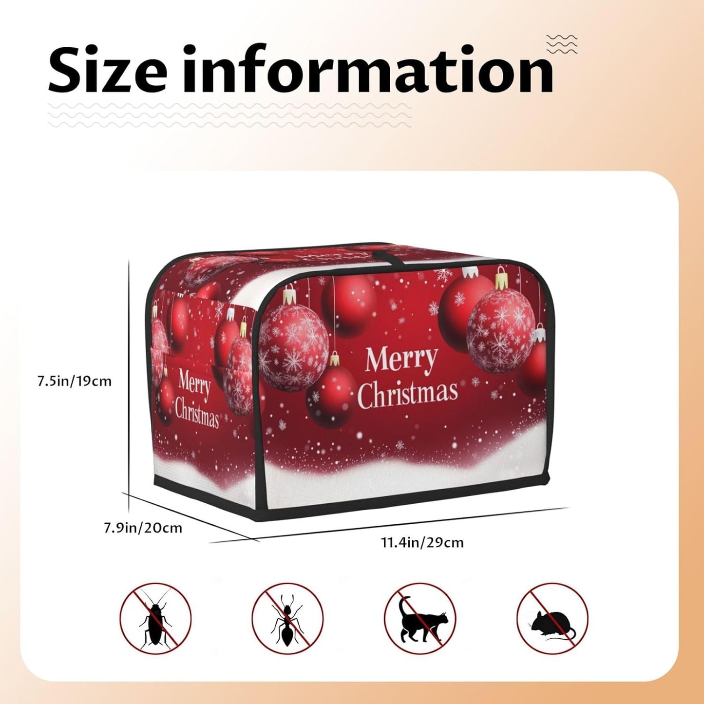 Toaster Cover 2 Slice Red Ball Christmas Pattern Kitchen Small Appliance Covers with Pockets Dust and Fingerprint Protection