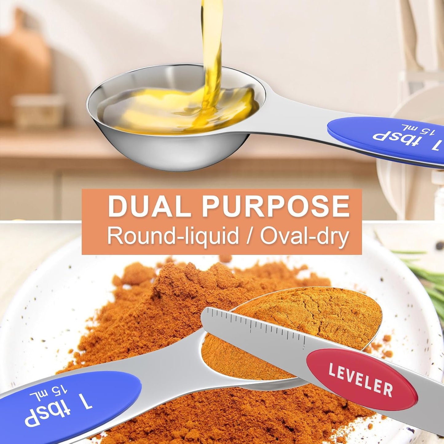 13PCS Magnetic Measuring Cups and Spoons Set - 7 Double-Sided Stainless Steel Magnetic Measuring Spoons & 1 Leveler + 5 Stainless Steel Measuring Cups - Kitchen Baking Tools for Cooking