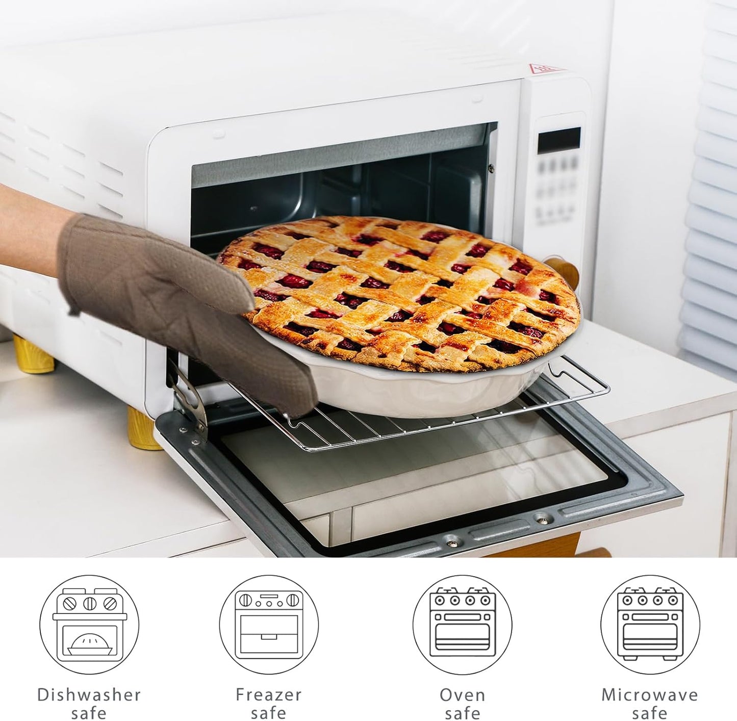 Lareina Ceramic Pie Pans for Baking, 9 Inch Deep dish pie plates with Ruffled Edge for Apple Pie, Durable Pie Dish, Non-Stick, Oven & Dishwasher Safe, Set of 2, White