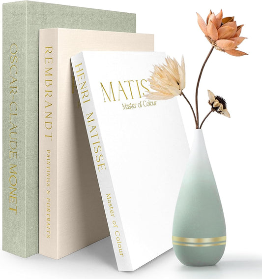 Decorative Books for Home Decor- 3Pcs Linen Decorative Boxes for Aesthetic Room Decoration, Modern Fake Book Storage Boxes for Coffee Table, Bookshelf or Mantle Decor, Sage