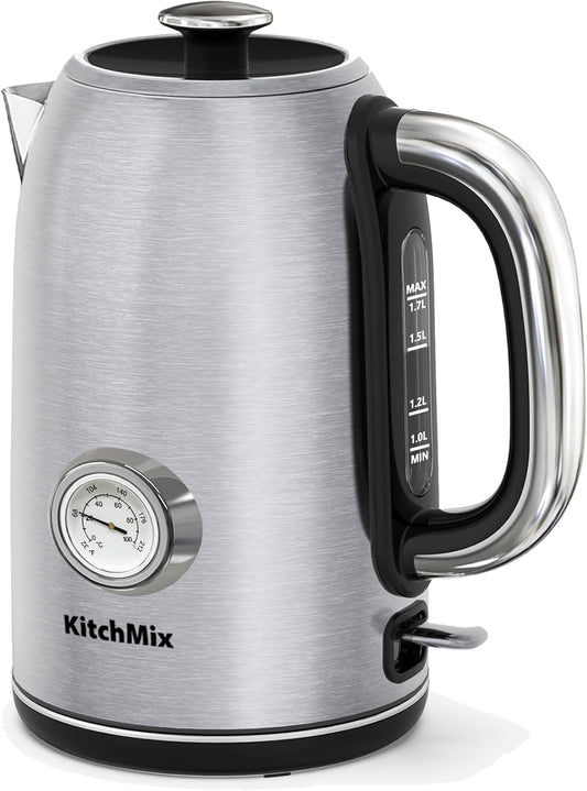 Electric Tea Kettles1500W, 1.7L Stainless Steel Tea Kettle with Thermometer, Auto Shut-Off & Boil-Dry, Cool Touch Handle, BPA Free (Stainless steel)