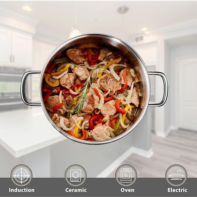 Stainless Steel pots and pans set, 6 Piece Nonstick Induction Kitchen Cookware Set, Works with Induction/Electric and Gas Cooktops, Nonstick, Oven Safe, Camping Cookware