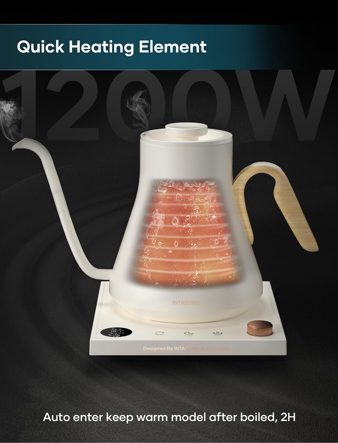 Electric Kettle, Gooseneck Electric Kettle, ±1℉ Precise Temperature Control, Stainless Steel Interior, Quick Heating for Pour Over Coffee, Tea & Boiling Water, 0.9L (Cream White)