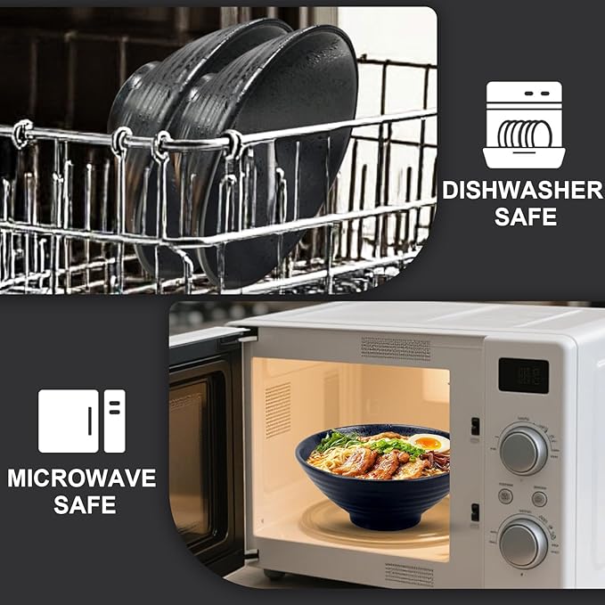 8-Inch Ceramic Ramen Bowl Set of 4 (17 Piece) - Porcelain Japanese Salad Noodles Cereal Fruit Pasta Soup Large Bowls with Recipes Chopsticks Forks Spoons for Men Women Gift Microwave Dishwasher Safe