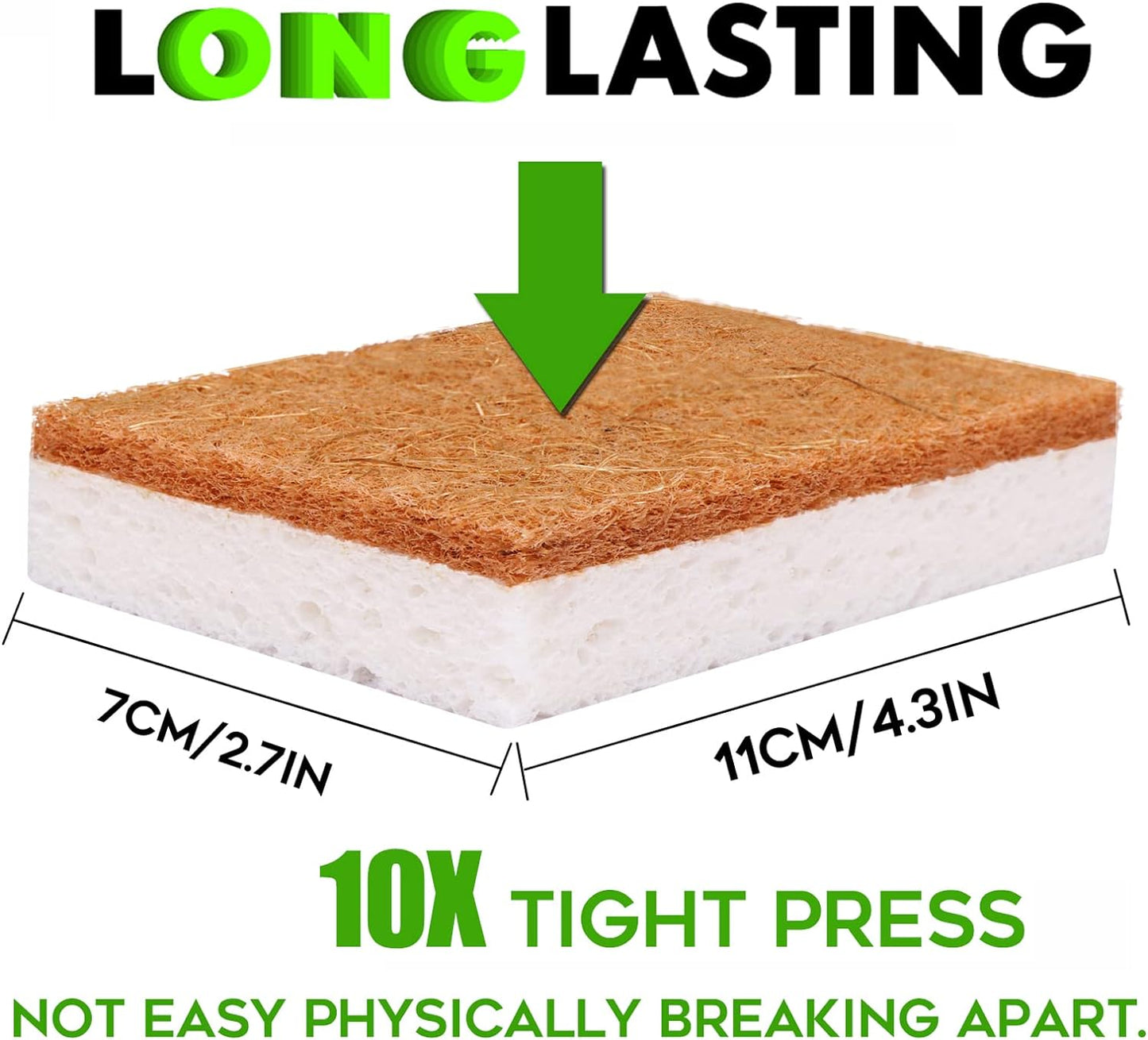 Biodegradable Natural Kitchen Sponge，Eco Friendly Sponges for Dishes,Compostable Cellulose Sponge with Natural Plant Based Coconut Walnut Sustainable Scrubber Pack of 12