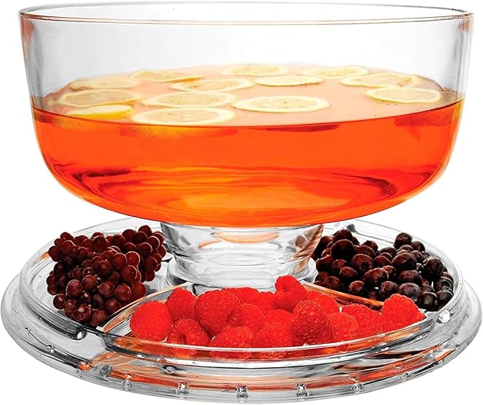 JOEY'Z Extra Large (12") 6 in 1 Acrylic Cake Stand with Dome Lid Multifunctional Serving Platter and Plate, Salad Bowl/Veggie Platter/Punch Bowl/Desert Platter/Chips & Dip - BPA Free