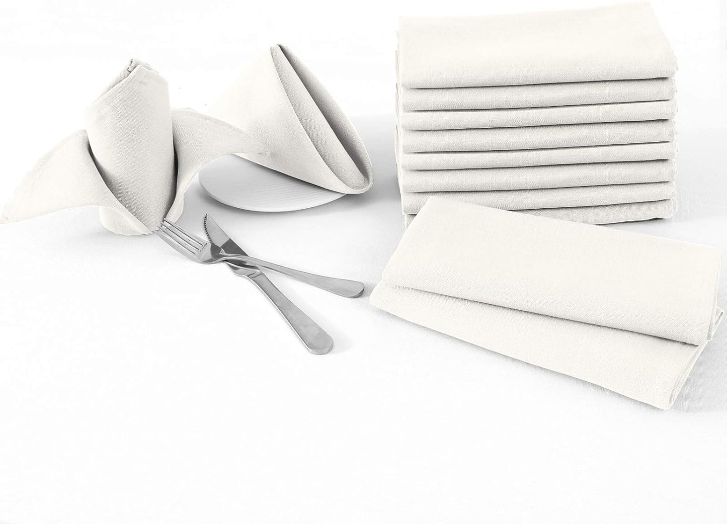 H.VERSAILTEX Cloth Napkins Set of 12 (18" X 18") Linen Textured Dinner Napkins Waterproof Extra Soft Thick Durable Reusable Napkins with Hemmed Edges for Dinners, Weddings and Everyday Use, Ivory