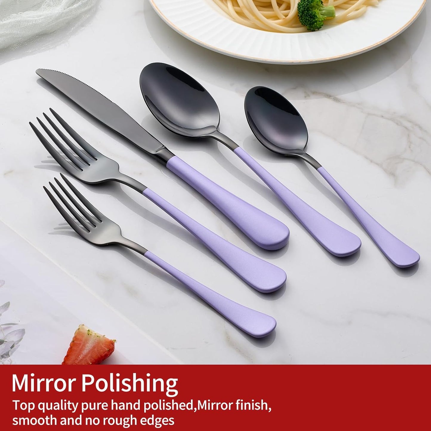 20-Pieces Purple and Black Silverware Sets for 4,Purple Handle Stainless Steel Cutlery Set, Include Forks Spoons and Knives Set, Dishwasher Safe Utensil Sets for Home Restaurant