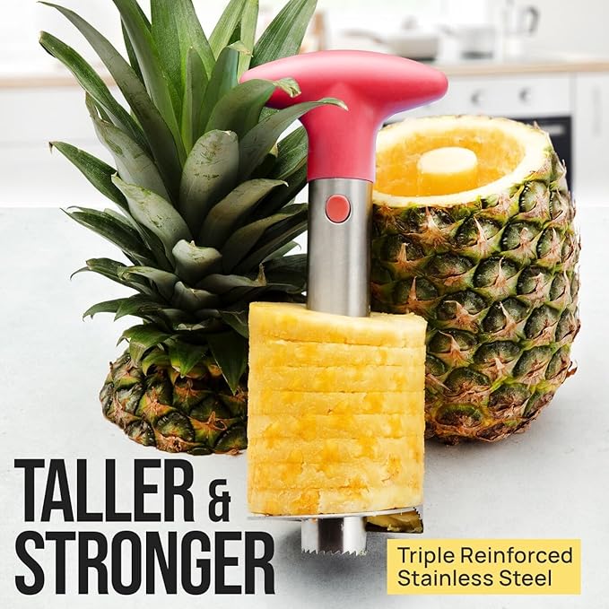 Zulay Kitchen Stainless Steel Pineapple Corer & Slicer – Heavy-Duty Pineapple Cutter with Reinforced Blade & Eye Removal Tool – Effortless Pineapple Core Remover & Slicer - Red
