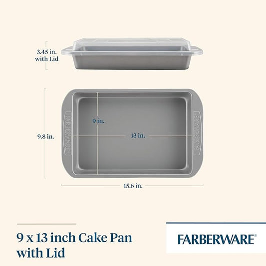 Farberware Nonstick Bakeware Baking Pan With Lid / Nonstick Cake Pan With Lid, Rectangle - 9 Inch x 13 Inch, Gray