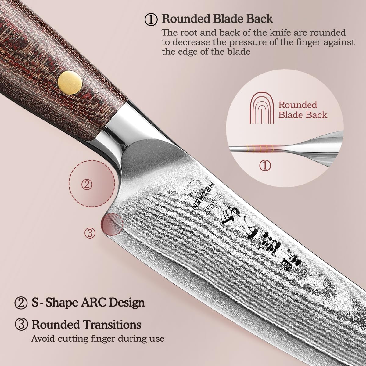 HEZHEN 5.3 Inches All Purpose Kitchen Knife with Sheath, 67 Layers Damascus Steel Kitchen Utility Knife for Cooking Preparation, Petty Knife, Micarta Handle,Gift Ready