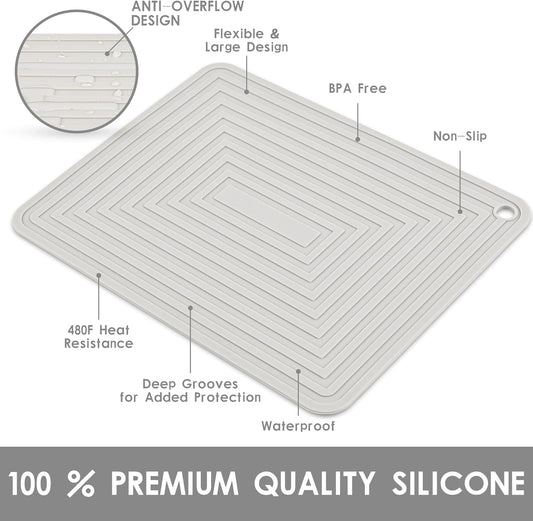 Trivets for Hot Dishes-Pots and Pans, Heat Resistant Mats-Pot Holders, Flexible Silicone Hot Pads for Kitchen Table, Non Slip Silicone Mats Placemats, Rectangular Trivet Mat Pack 4 Light Gray
