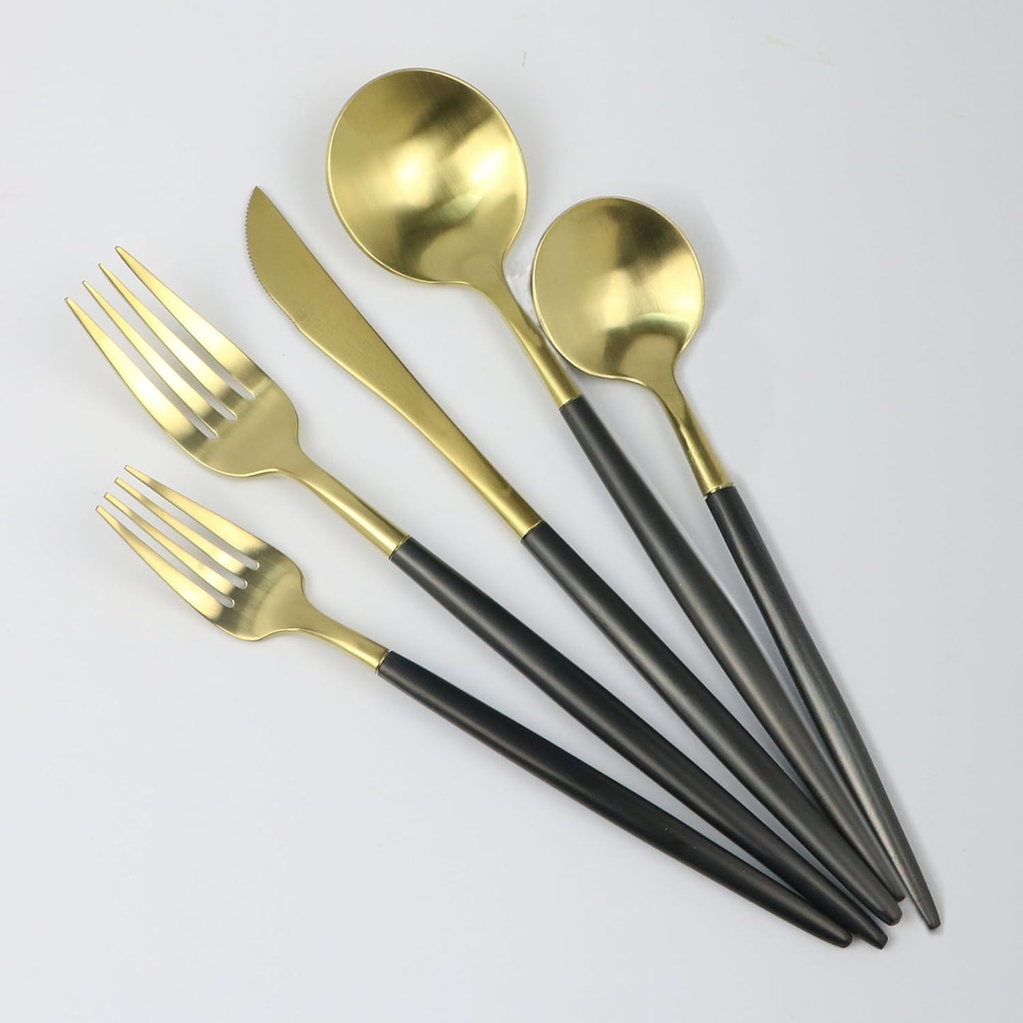 5-Pieces Luxury Black Handle Gold 18/10 Stainless Steel Flatware Set, Matte Finish, Service for 1
