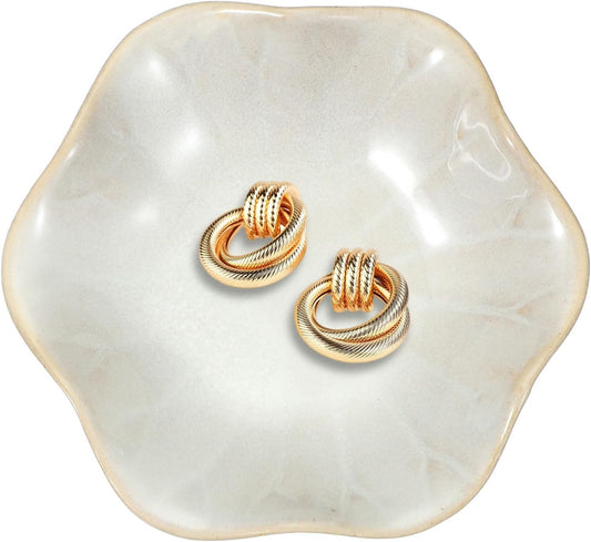 uxcell 1Pcs Ceramics Jewelry Plate, Lotus Leaf Shape Key Holder Bowl for Entryway Table Decor Small Ring Tray Dish Gift for Women Girlfriend, White