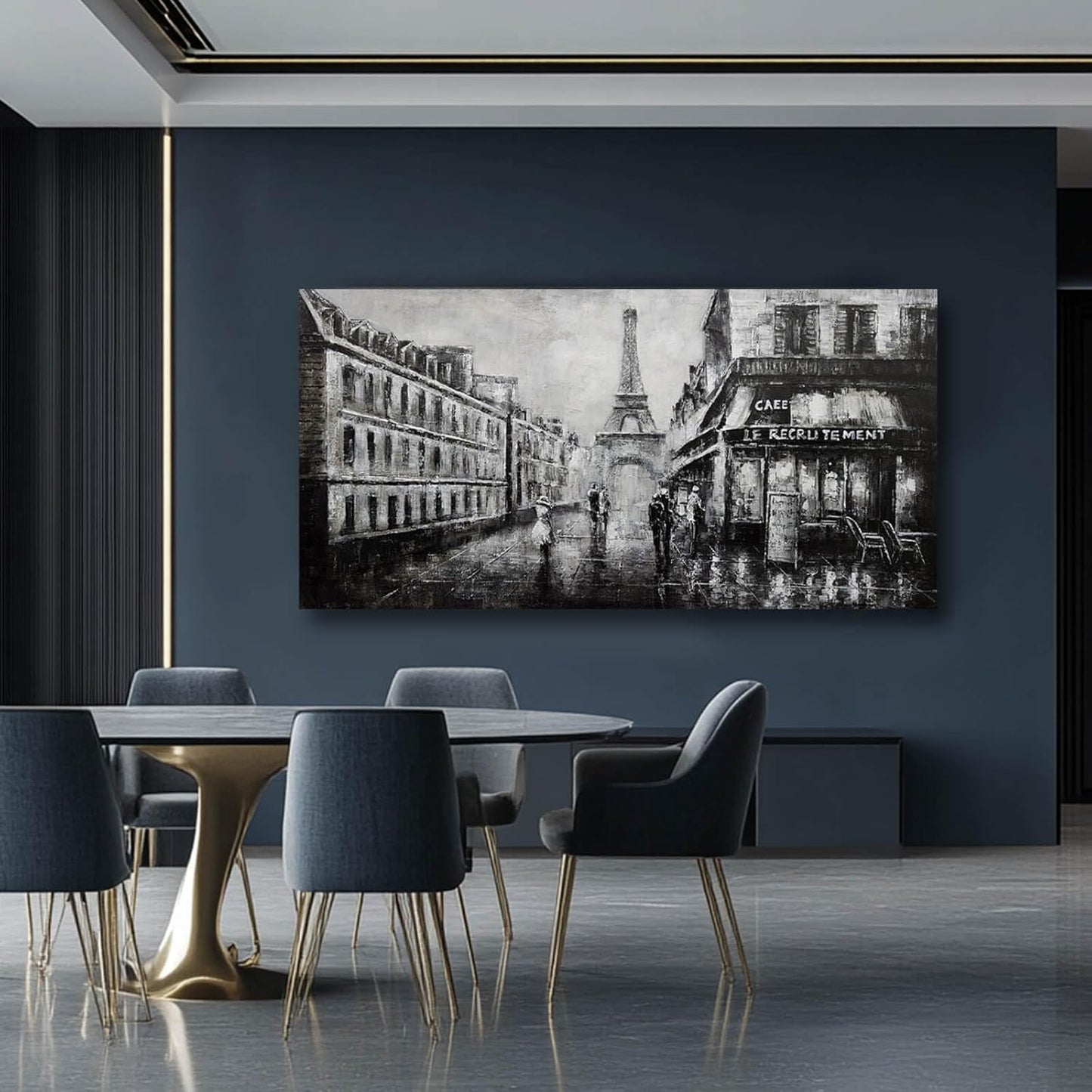 Black Wall Art Large Wall Decor Paris Pictures Eiffel Tower Wall Art for Living Room Notre Dame Cathedral Artwork City Art for Walls Girl And Women Wall Decorations 29"x58"