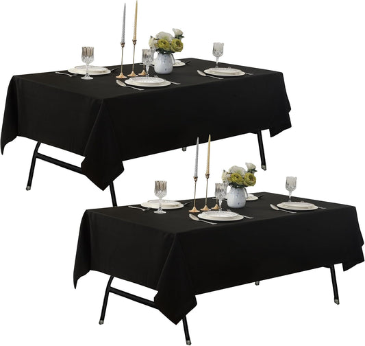 2-Pack 60x144 inch Black Table Cloths, Solid Stain and Wrinkle Resistant Oblong Tablecloth, Premium Plain Weave Polyester Fabric Rectangle Table Linen Covers for Hotel, Banquet