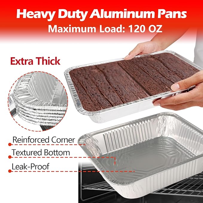 9x13 Aluminum Foil Pans with Lid, 10 Pack Disposable Trays Half Size Heavy Duty Tin Pans Deep Food Containers For Cooking, Meal Prep, Baking, Roasting, Chafing, Heating or Steam Table