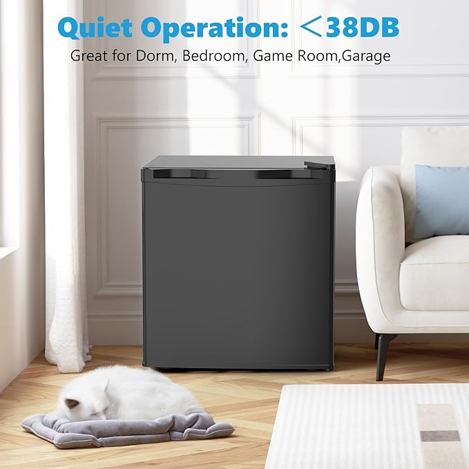 1.6 Cu.ft Mini Fridge with Freezer, Compact Single Reversible Door Refrigerator, Adjustable Thermostat, Ultra Quiet, Energy Efficient for Office, Dorm, Bedroom, Apartment -Black