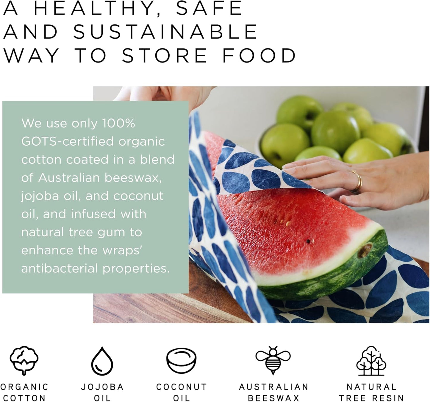 Reusable Beeswax Wraps, 5 Pack Neutral, Eco Friendly, Organic, Biodegradable, Food Storage, Reusable Bowl Covers, Australian Made