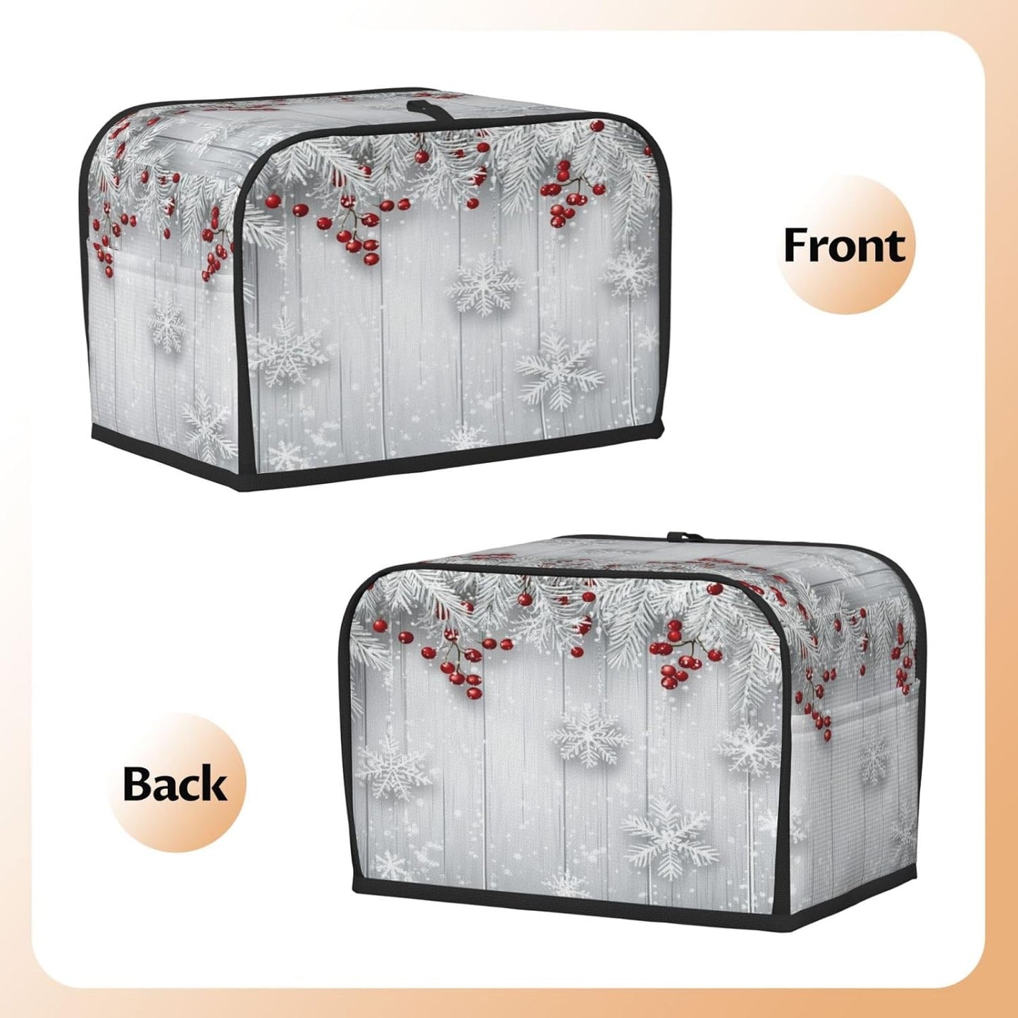 Toaster Cover 2 Slice Snowflake Winter White Berry Kitchen Small Appliance Covers with Pockets Dust and Fingerprint Protection