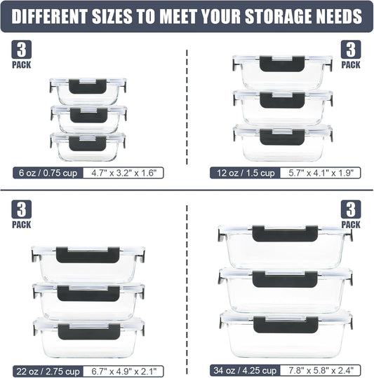 12 Pack Glass Food Storage Containers, Glass Storage Containers with Lids for Meal Prep, Lunch, Airtight, Freezer to Microwave Safe (12 Lids & 12 Containers)