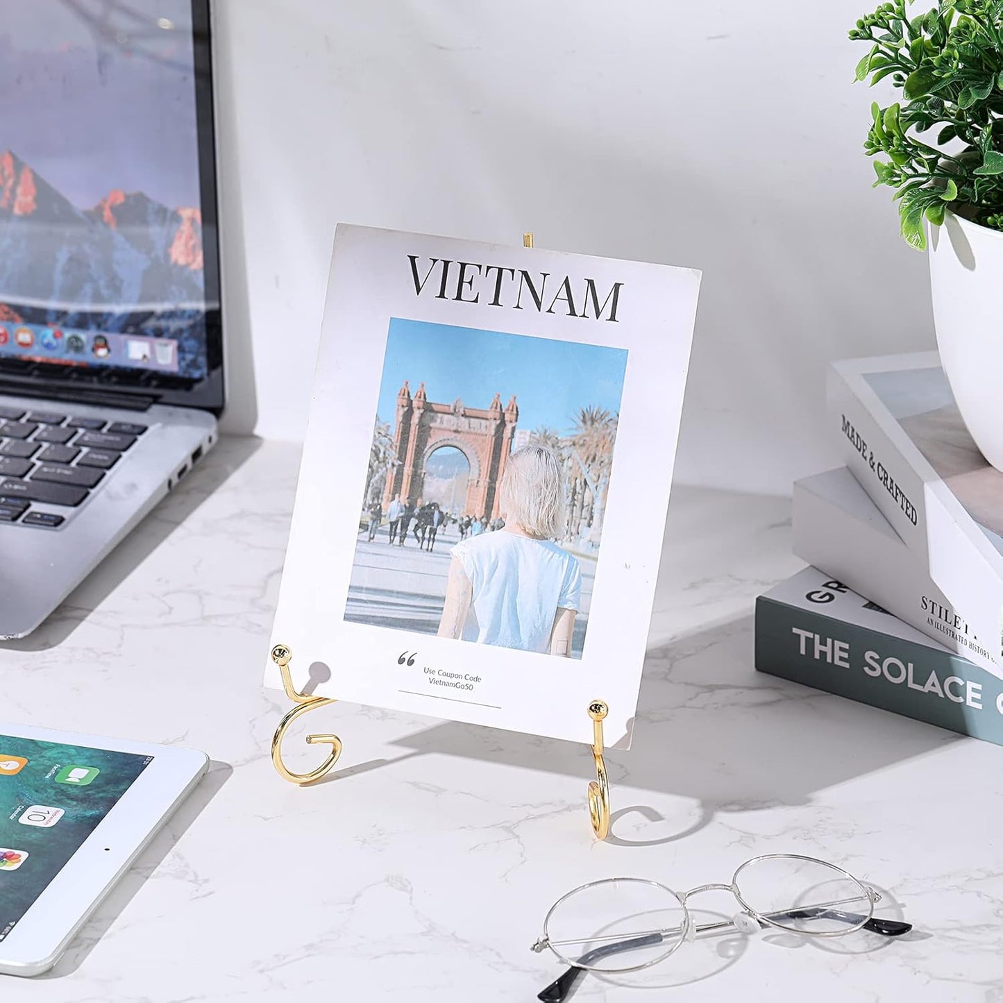 10 Pack 8 Inch Iron Plate Stands for Display, Plate Holder Display Stand, Gold Easel Stands for Photo, Picture Frame, Decorative Plate, Dish, Book and Tabletop Art (Gold, 8 Inch)