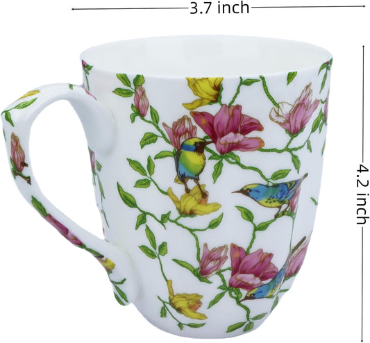 14oz Cute Coffee Mugs for Women Cute Mugs Bone China Floral Coffee Mug Teacups for Mom Women Birthday Gifts Christmas Gifts