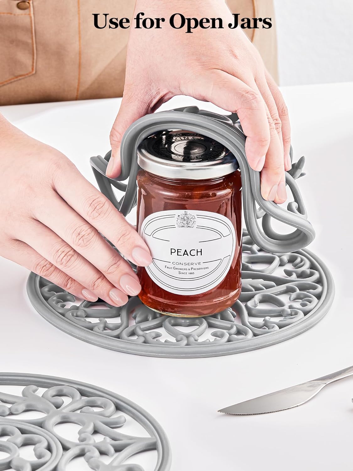 SMARTAKE 6 Set Silicone Trivets, Multi-Use Carved Trivet, Insulated Non-Slip Durable Kitchen Mat, Flexible Modern Kitchen Table Mat, for Hot Dishes, Pots, Dining Countertop, Grey