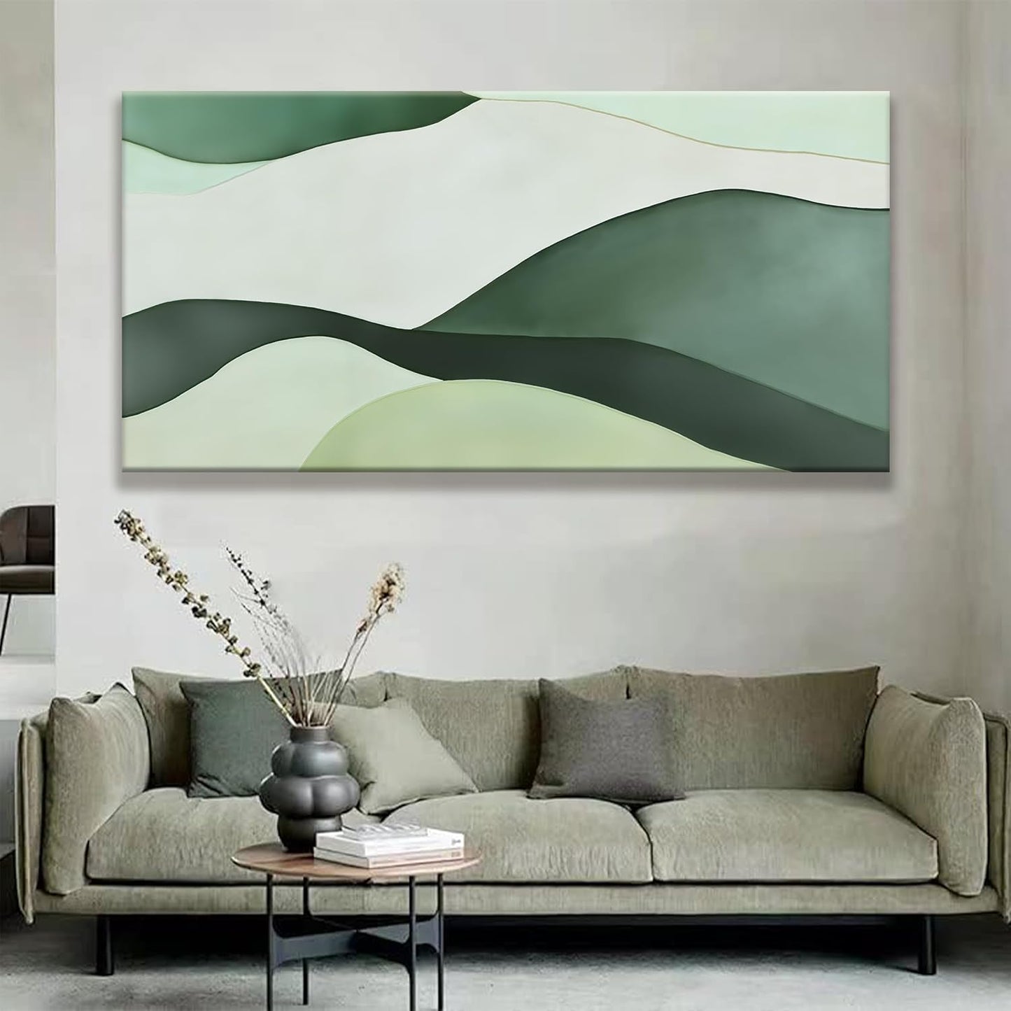 Suconvng Large Abstract Wall Art For Living Room Decor Green White Wall Art Irregular Shapes Painting Prints Minimalist Abstract Art Modern Canvas Art Wall Decor For Bedroom Kitchen Office 29" × 58"