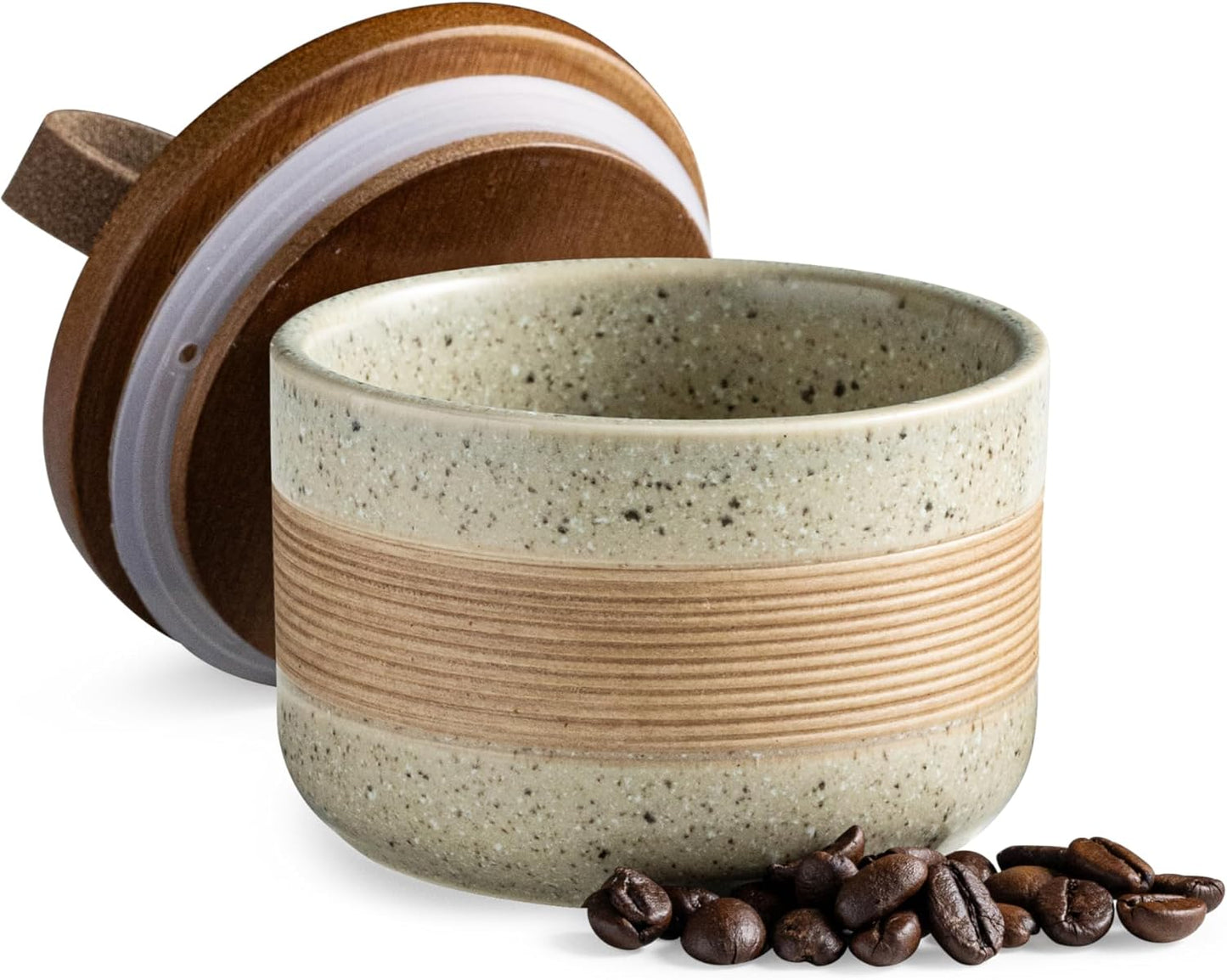 Small Ceramic Jar with Lid, Coffee Canister Coffee Container Kitchen Food Storage Jars for Spice Sugar Tea Bag, Stackable Decorative Jars for Countertop, 5 fl.oz