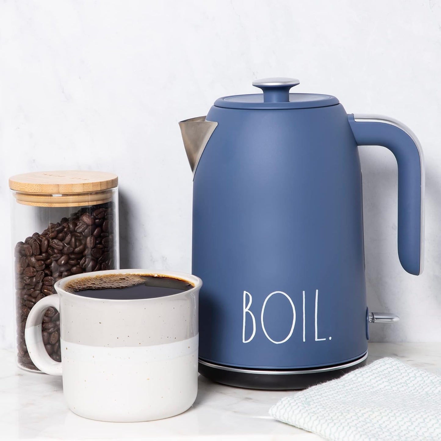 Rae Dunn Electric Hot Water Kettle - Stainless Steel Coffee Maker, Tea Kettle, Swivel Base, With Automatic Shut Off Boil-Dry Protection, Easy Pour Pitcher, 1500 Watt Boiling Power, 1.7 Liters, Navy