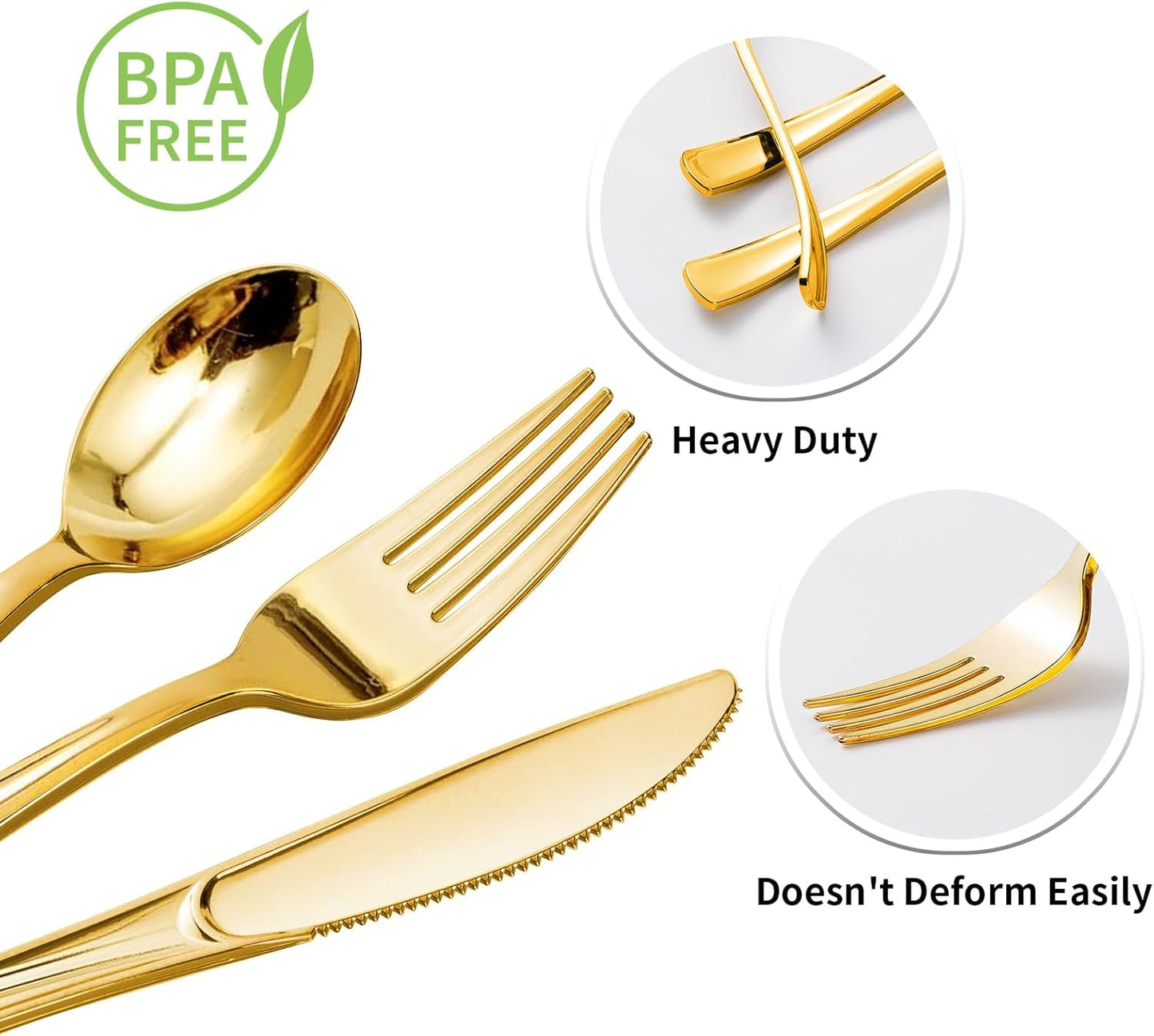 Goodluck 300PCS Gold Plastic Silverware, Gold Utensils Disposable, Plastic Cutlery Set of 100 Forks, 100 Spoons, 100 Knives for Party, Birthday, Holidays