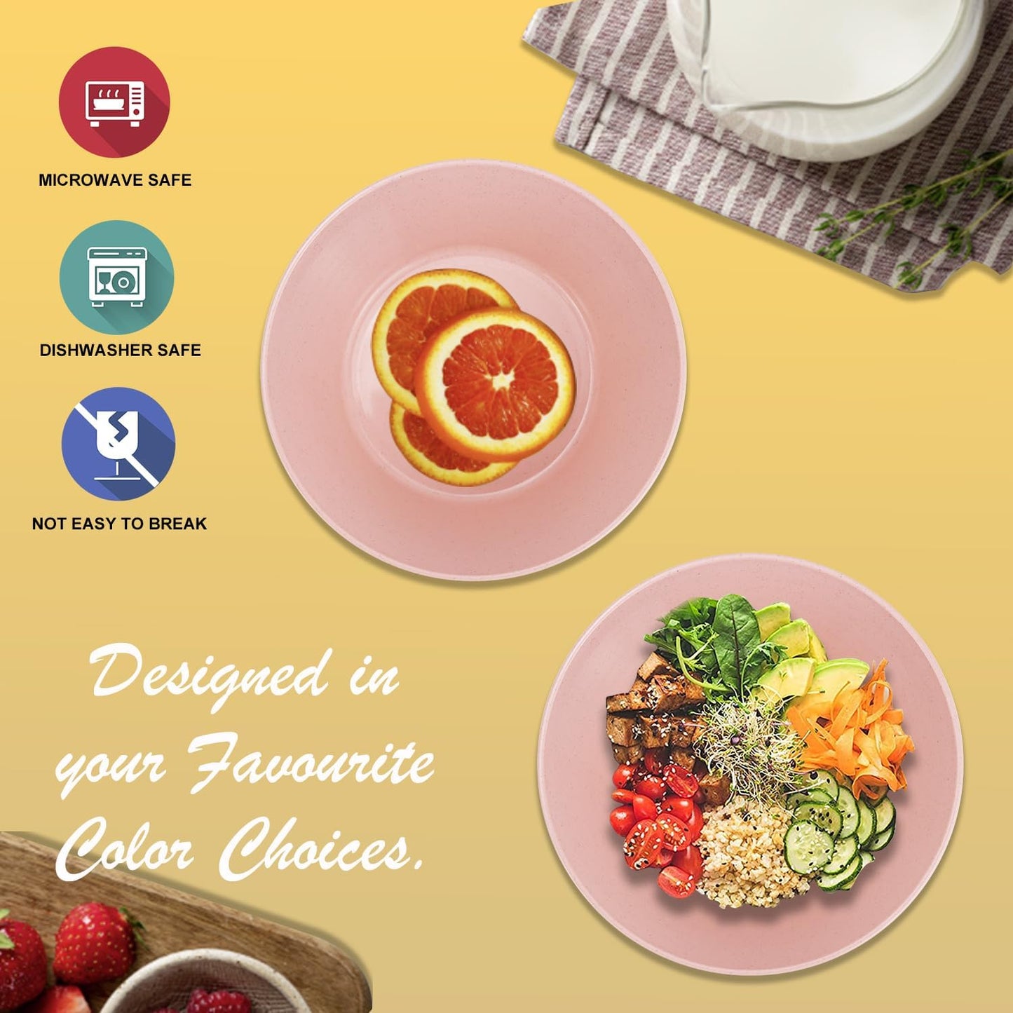 Wrova Wheat Straw Bowl Sets,6 PCS Unbreakable Cereal Bowl 36 OZ,Microwave and Dishwasher Safe Bowls,Kitchen Bowls BPA Free for Serving Soup,Oatmeal and Salad （Sakura）