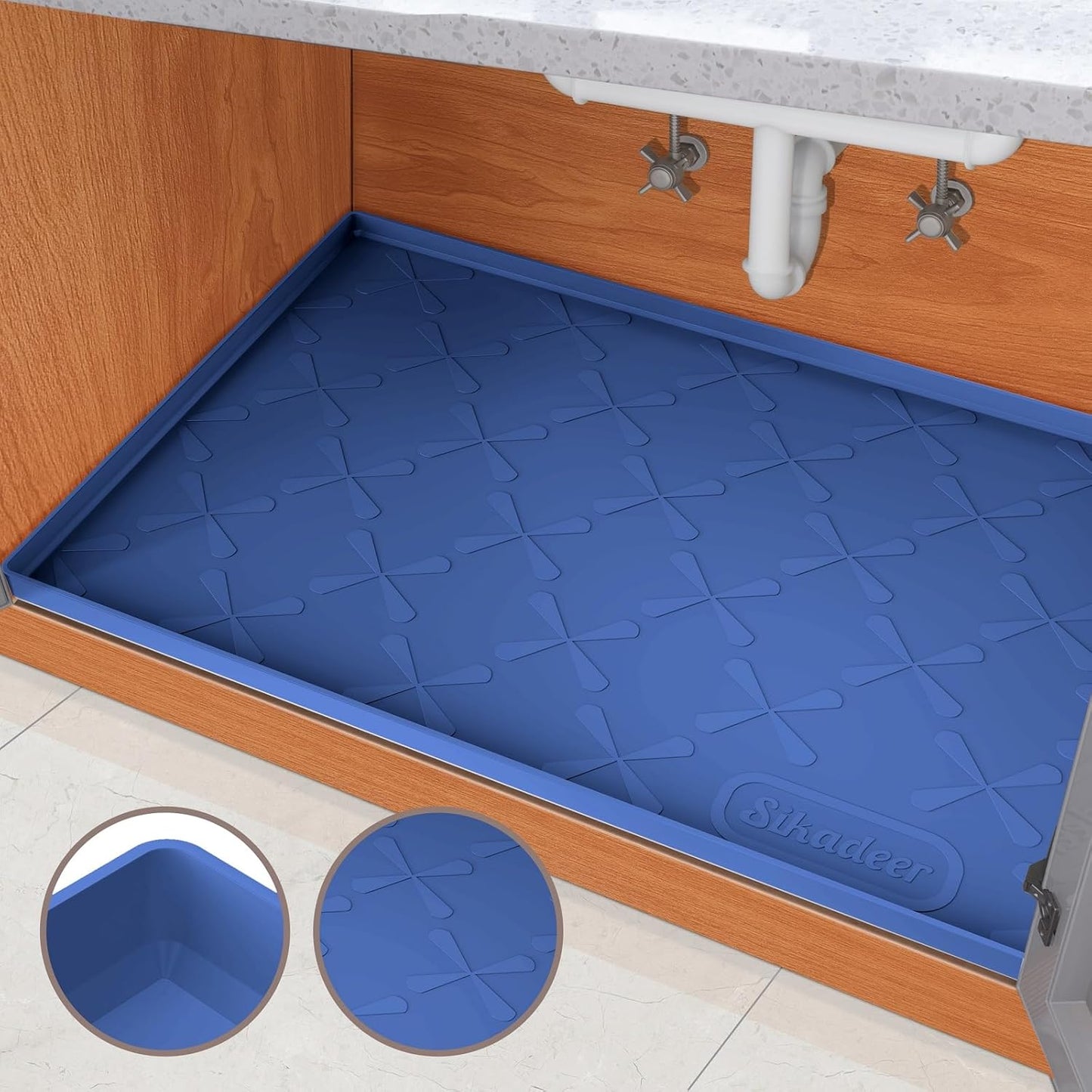 SIKADEER 28" x 22" Under Sink Mat Waterproof, Silicone Mat Kitchen Drawer Shelf and Cabinet Liner, Sink Protector for Kitchen Organizers and Storage, Boot Tray Pet Food Mats