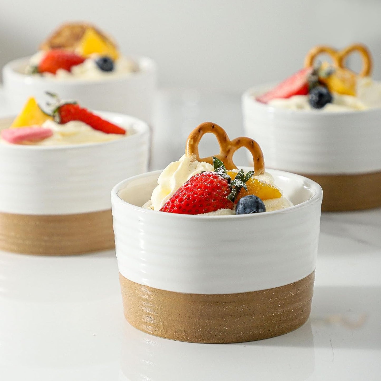 Ramekins 8 OZ for Creme Brulee Oven Safe,Ceramic Souffle Cups Set of 6,Small Dipping Sauce Cups for Charcuterie,Dessert,Dipping Sauce,Custard and Pudding,Microwave & Oven Safe,Patchwork White