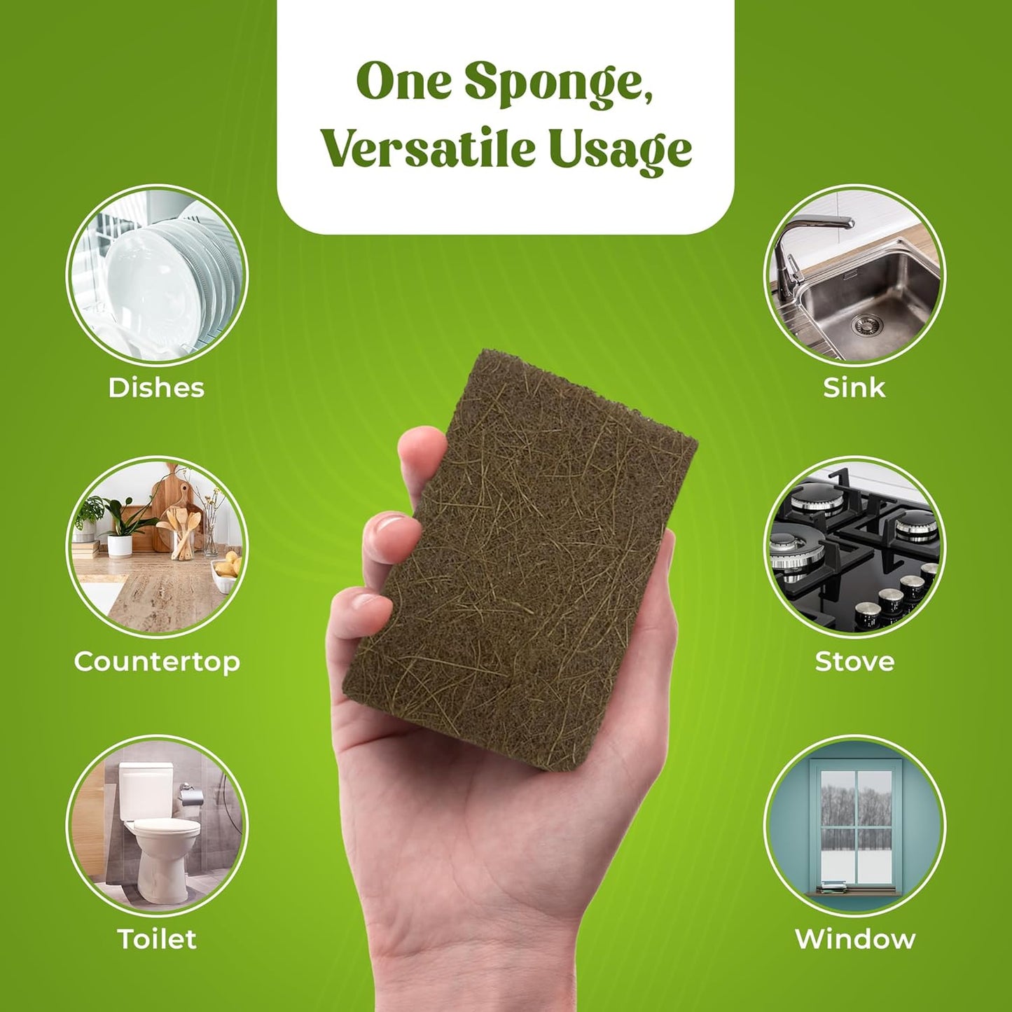 12 Pack Natural Kitchen Sponges - Biodegradable, Compostable, Sustainable Wood Cellulose & Coconut Fiber Sponge for Dishes, Quick Drying & Non Scratch Plant Based Eco Friendly Scrubber for Dishwashing