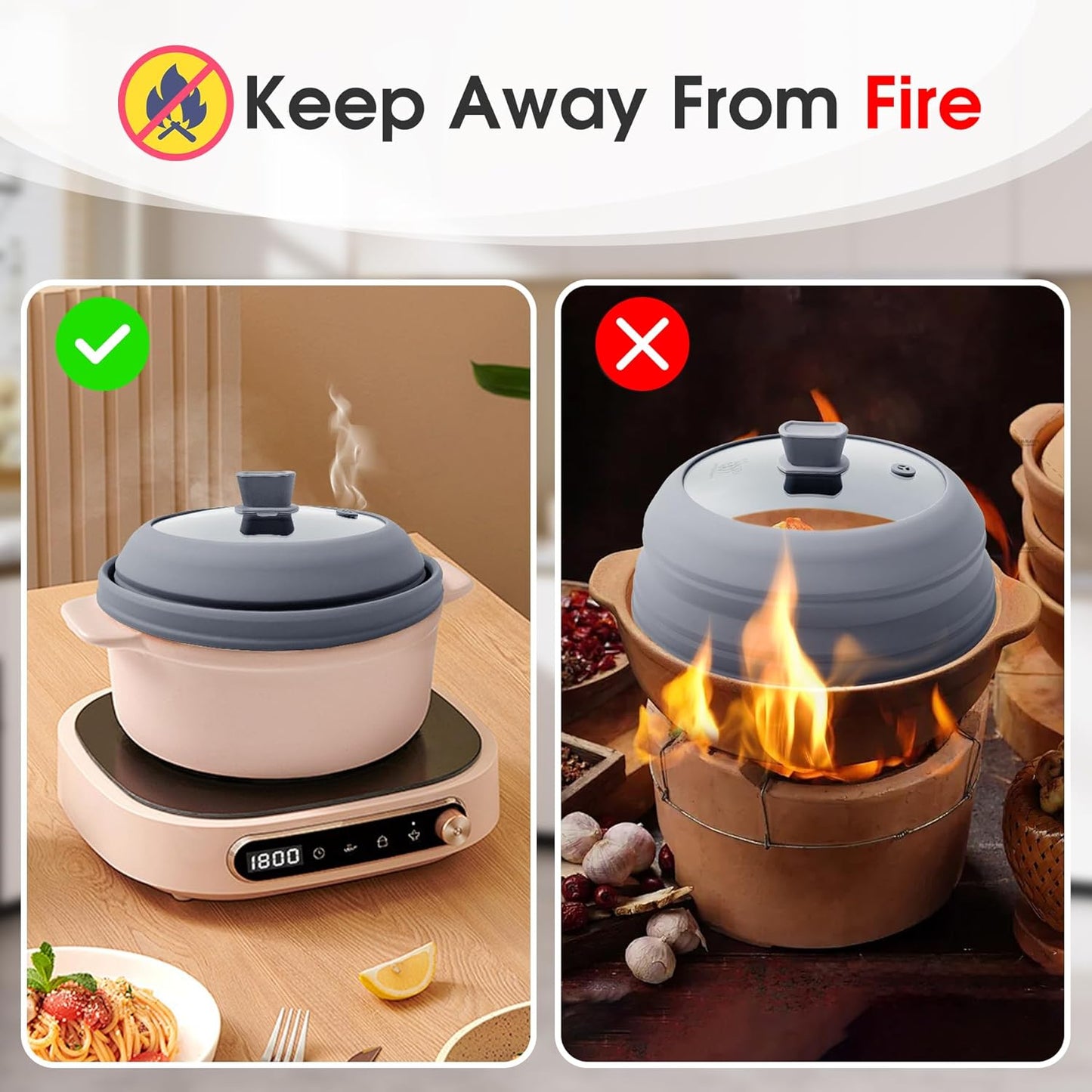 Microwave Splatter Cover for Food Collapsible Glass Microwave Cover Silicone Splatter Guard Dishwasher Safe Splatter Lid for Plates, Bowls, Pots & Stovetop Cooking 10.8" Gray