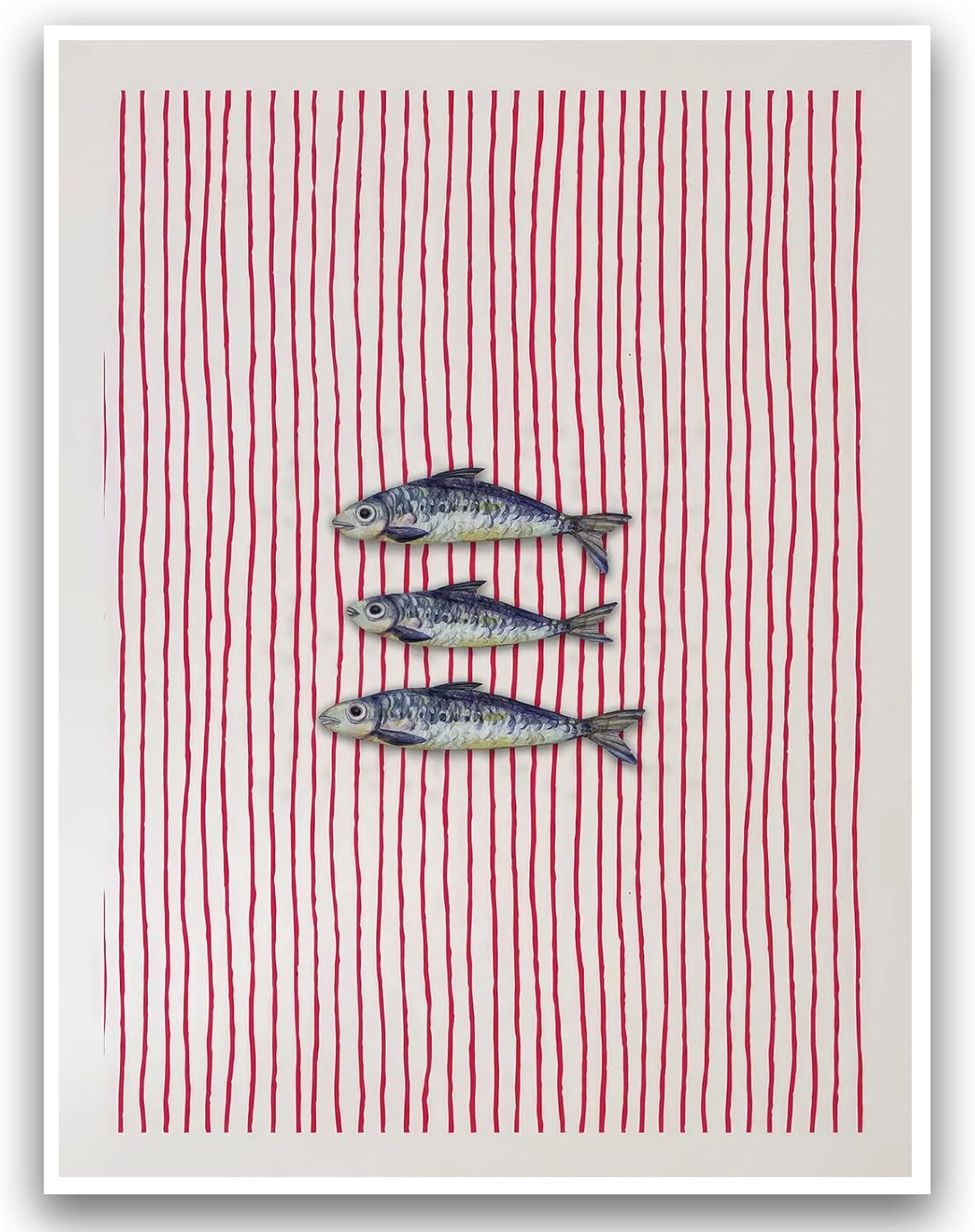 Kitchen Wall Art Farmhouse Kitchen Poster Fish Art Poster Striped Sardines Print Vibrant Red Stripes Ideal for Coastal Home Dining Room Cafe Coastal Nautical Modern Wall Decor 12x16 Inch UnFramed
