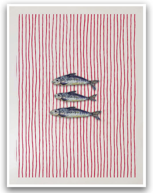 Kitchen Wall Art Farmhouse Kitchen Poster Fish Art Poster Striped Sardines Print Vibrant Red Stripes Ideal for Coastal Home Dining Room Cafe Coastal Nautical Modern Wall Decor 12x16 Inch UnFramed